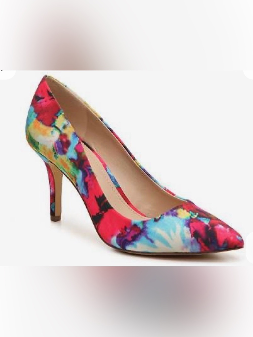BCBGeneration Multicolor Floral Pointed-Toe D'Orsay Heels
